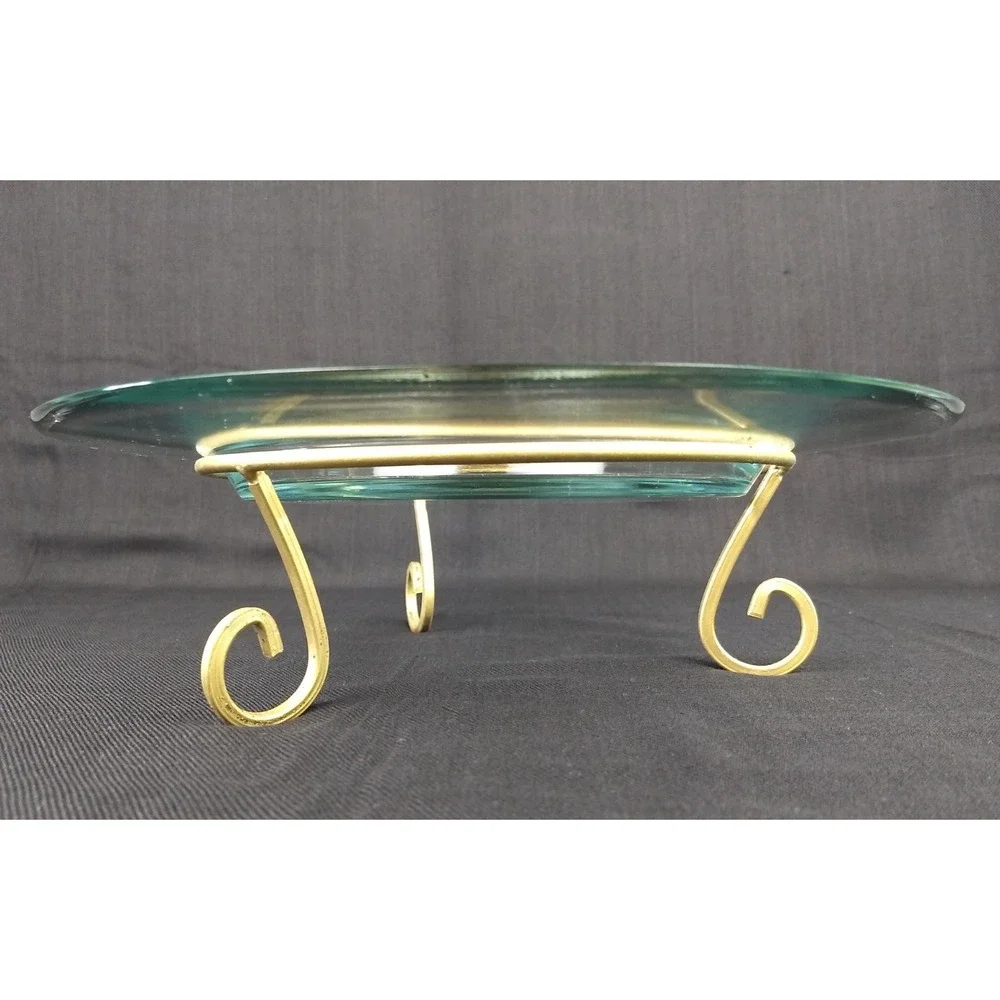 Litetyme 2 Piece Multi-Pillar Candle Clear Glass Tray Holder w/‎ Gold-Tone Stand